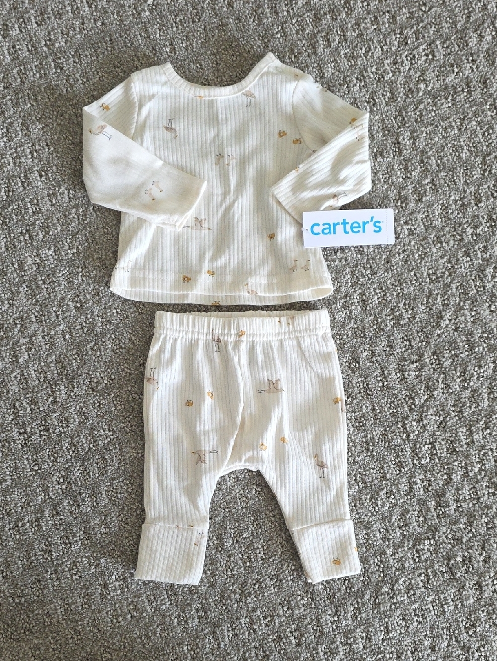 Carter's Cream Ribbed Baby Two-Piece Set with Subtle Animal Print | Newborn
